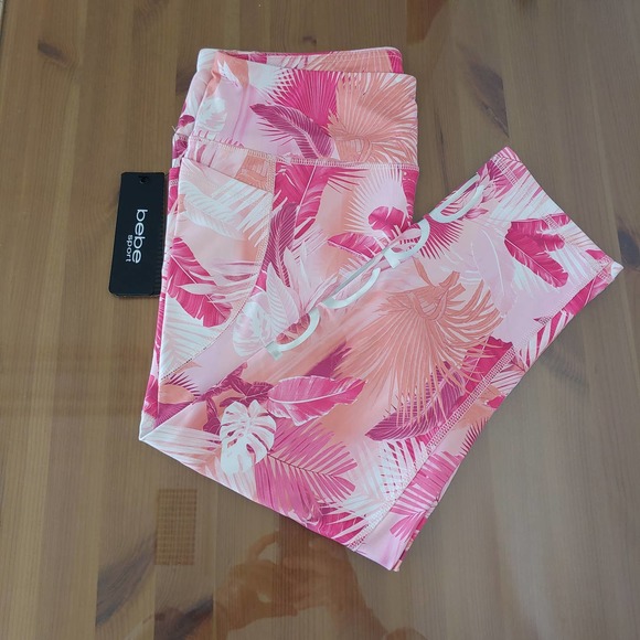 Bebe Sports  Pink/Orange Left Print Leggings  Size L - Picture 1 of 8